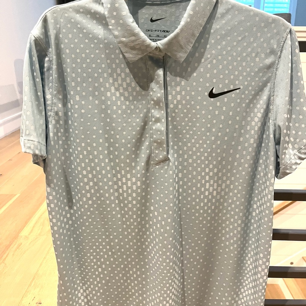 Women’s XL Nike Light Blue Polo with White Square/polka dot texture- worn once